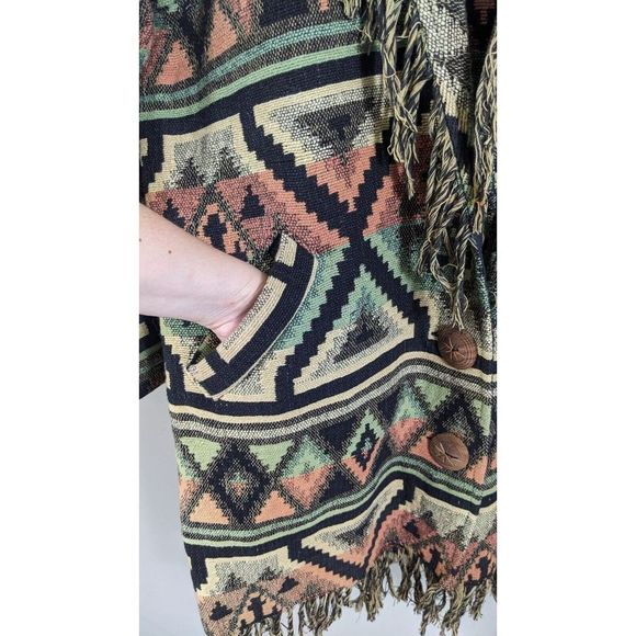 Southwestern Tapestry Blanket Cardigan Jacket Sweater - Size Medium Vintage - Picture 12 of 16